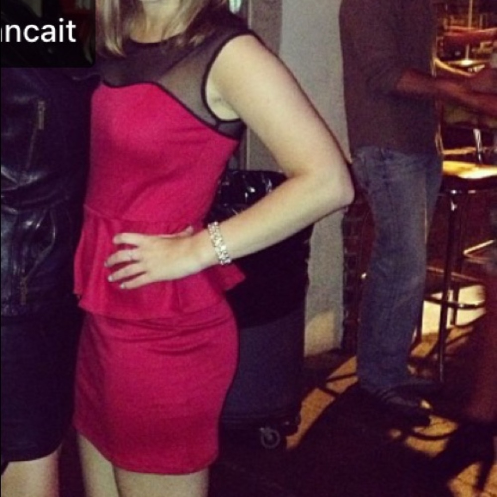Red and black mesh peplum dress